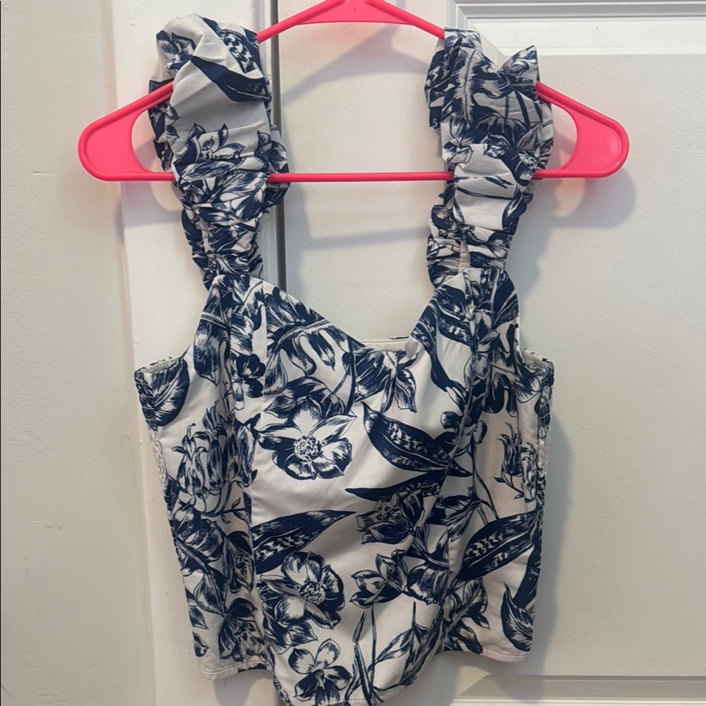 Abercrombie & Fitch Blue and White Ruched Bustier Tank Top